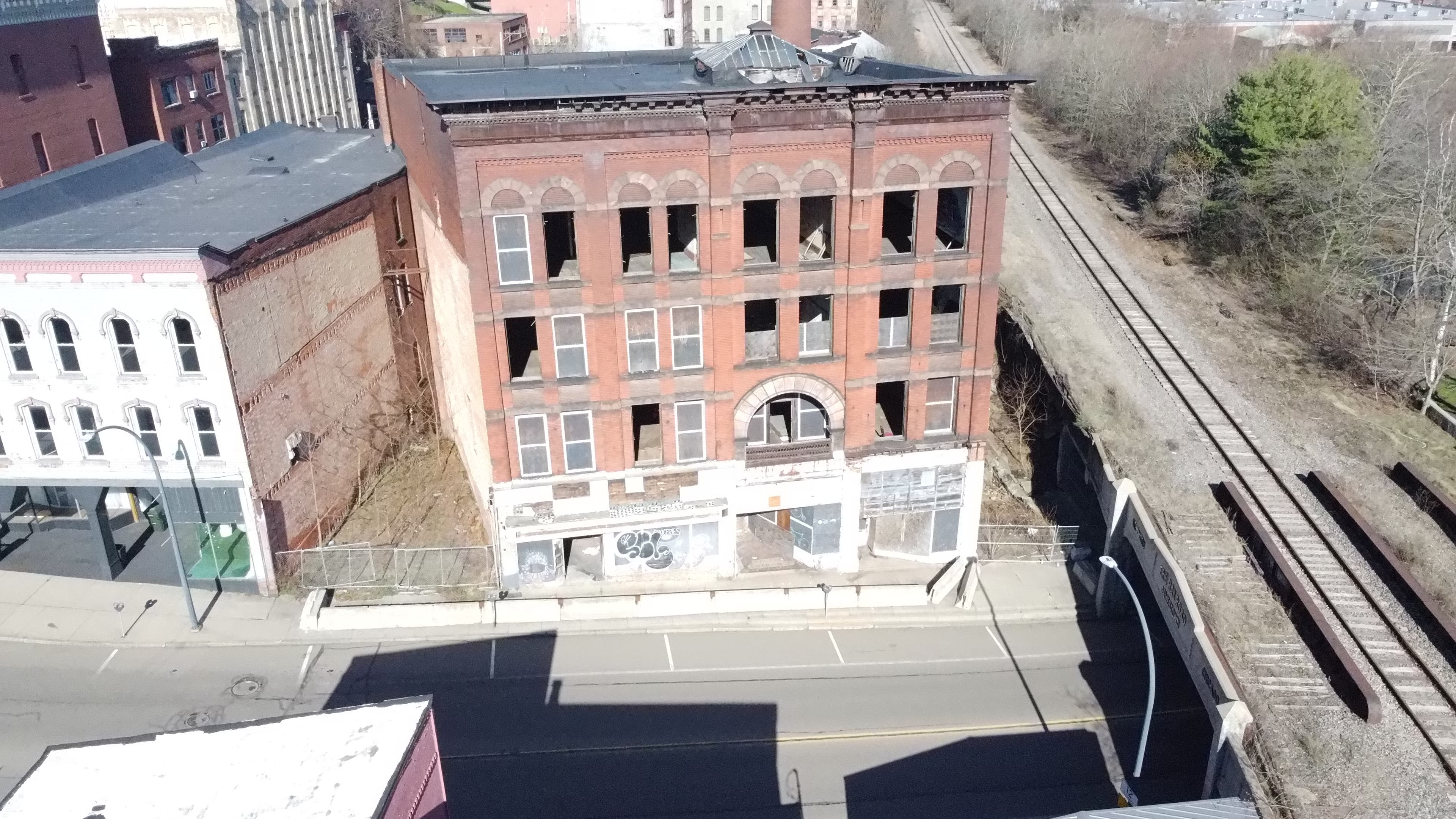 Arcade Building facade detail in downtown Jamestown.